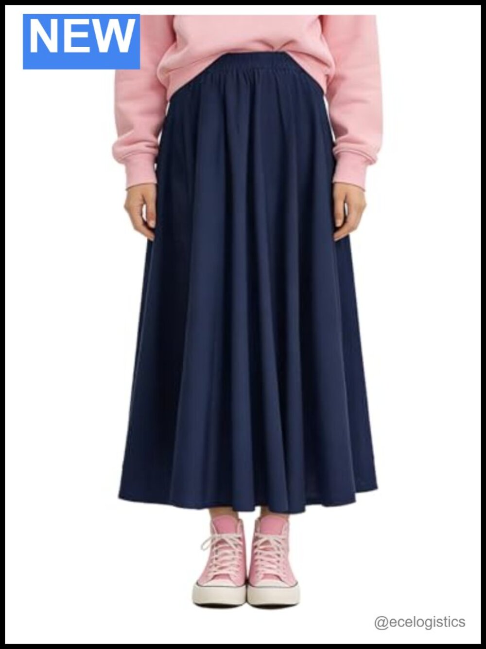 Cotton Linen A-line Maxi Skirt with Pockets Elastic Waist